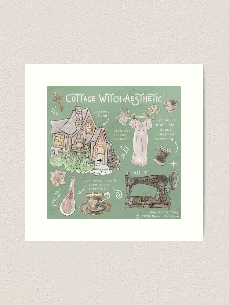 Alternate view of Cottage Witch Aesthetic Illustration in Watercolor Art Print