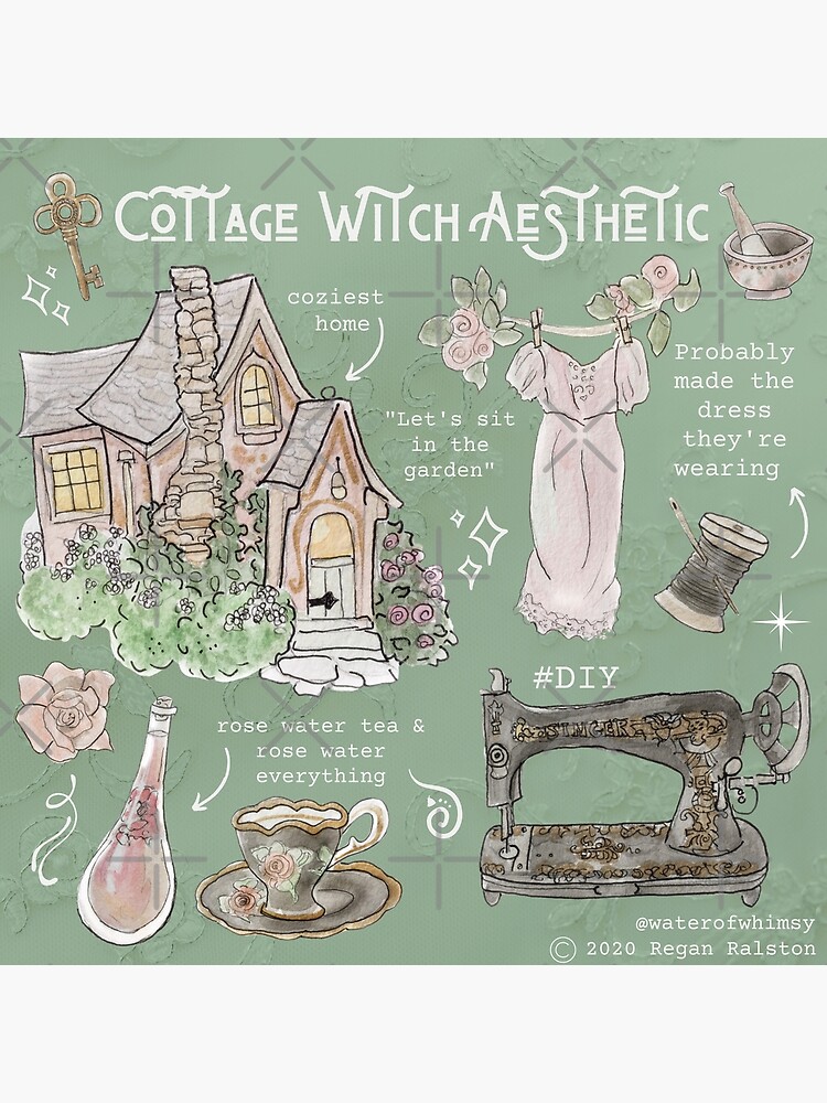 Cottage Witch Aesthetic Illustration in Watercolor by WitchofWhimsy