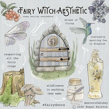 Artwork thumbnail, Fairy Witch Aesthetic Illustration in Watercolor by WitchofWhimsy