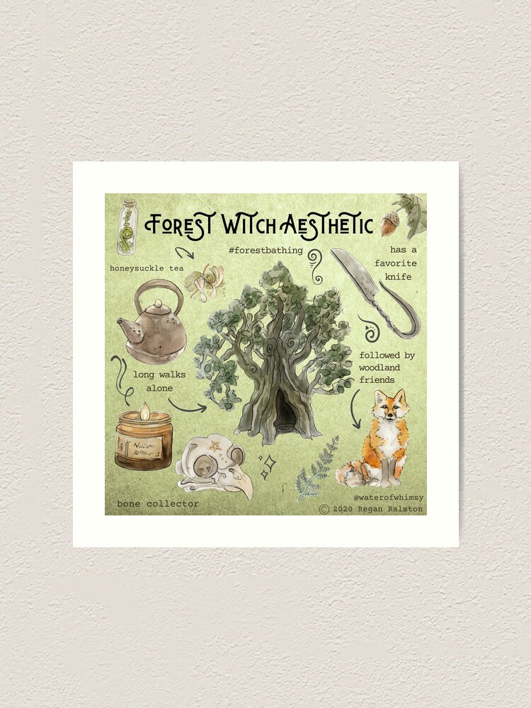 Alternate view of Forest Witch Aesthetic Illustration in Watercolor Art Print