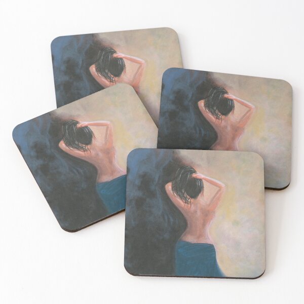 Item preview, Blue Velvet. Blue and cream art print of woman against yin and yang themed background. designed and sold by KarenCooperArt.
