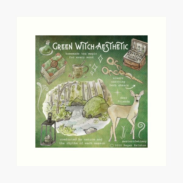 Vista previa del artículo con la obra «Ilustración estética de la bruja verde en acuarela», diseñado y vendido por Regan Ralston.