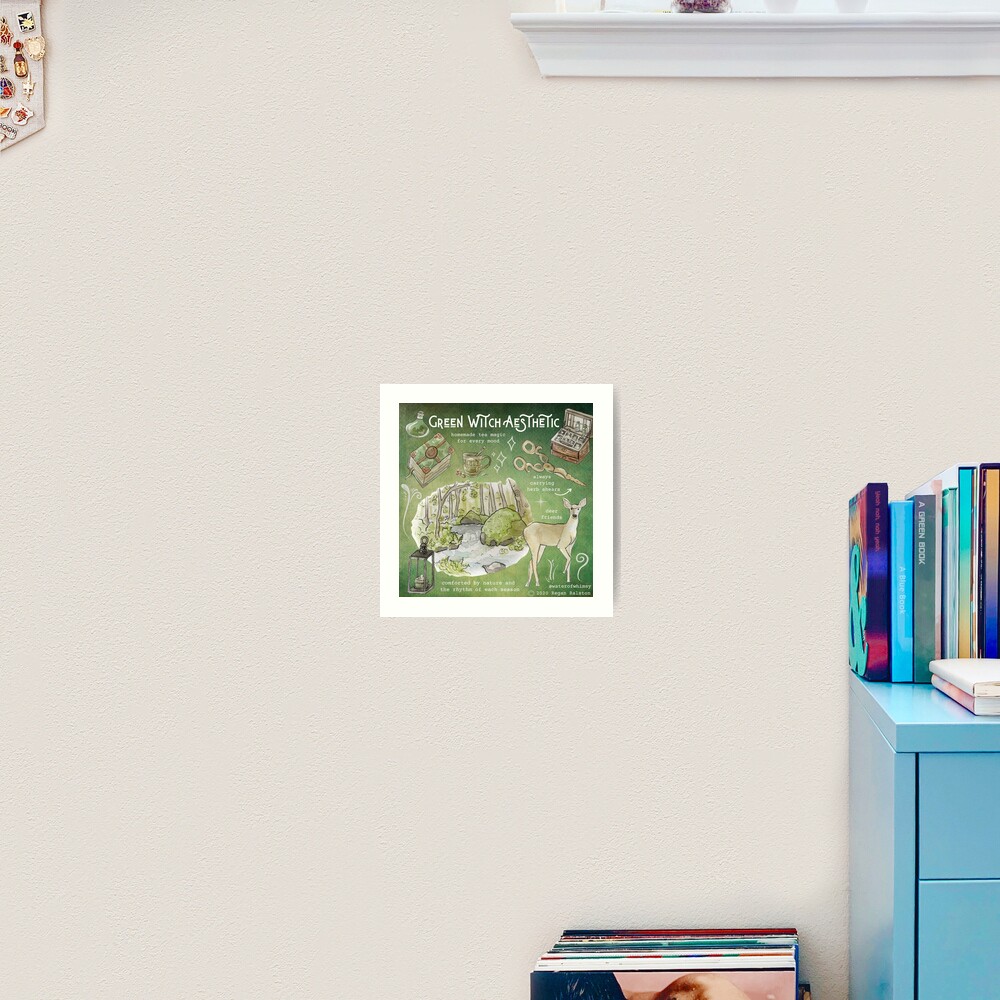 Green Witch Aesthetic Illustration in Watercolor Art Print