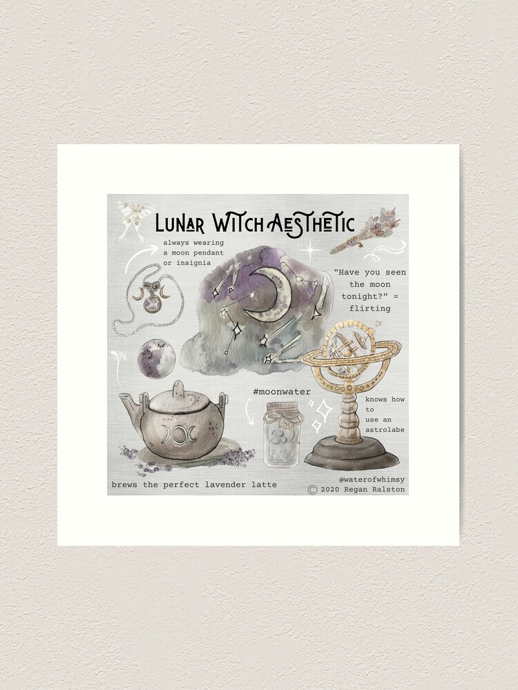 Alternate view of Lunar Witch Aesthetic Illustration in Watercolor Art Print
