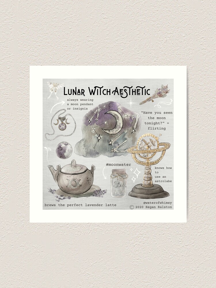 Alternate view of Lunar Witch Aesthetic Illustration in Watercolor Art Print