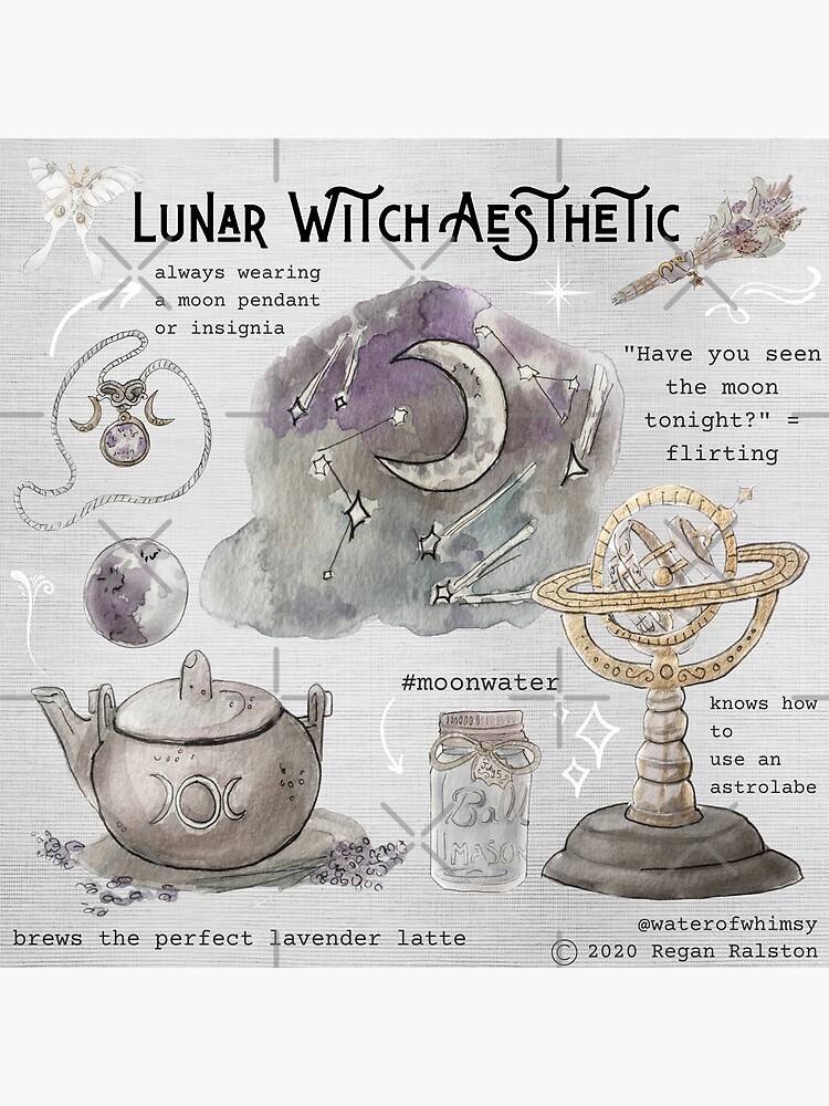 Lunar Witch Aesthetic Illustration in Watercolor by WitchofWhimsy