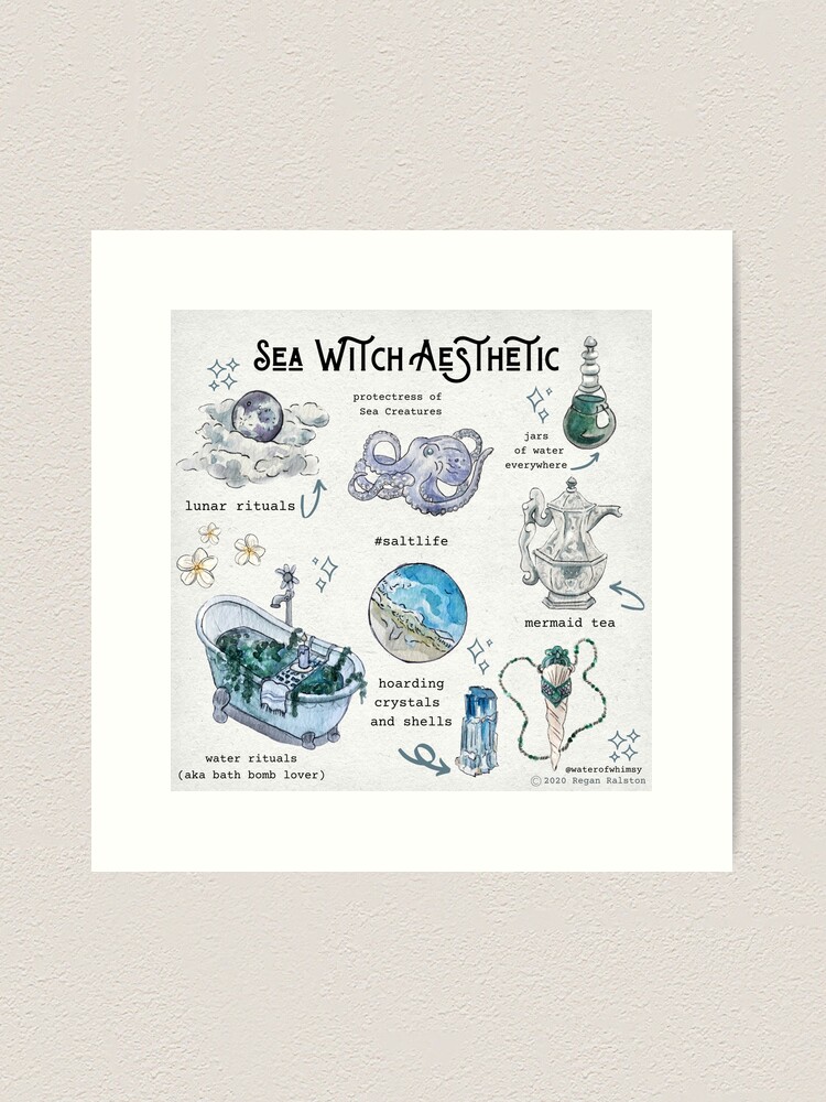 Alternate view of Sea Witch Aesthetic Illustration in Watercolor Art Print