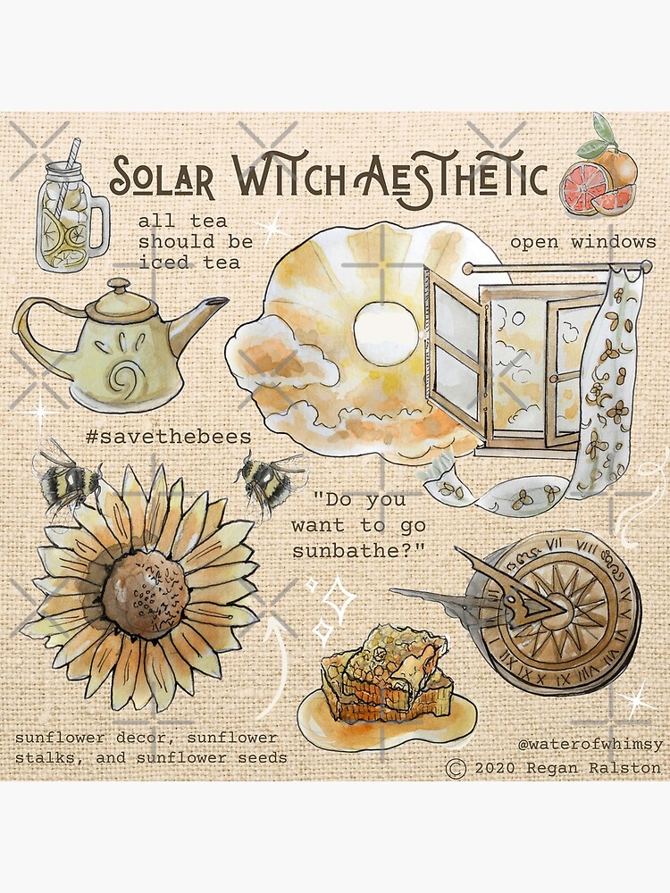 Solar Witch Aesthetic Illustration in Watercolor by WitchofWhimsy