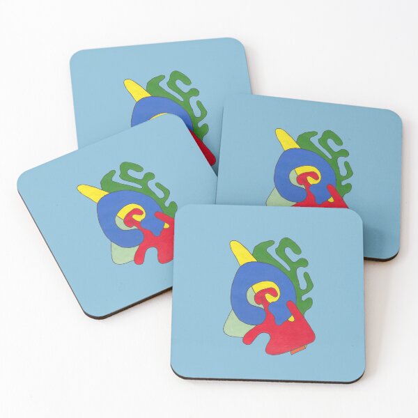 Item preview, Abstract coloured forms on steel blue designed and sold by Melvyn Kahan.