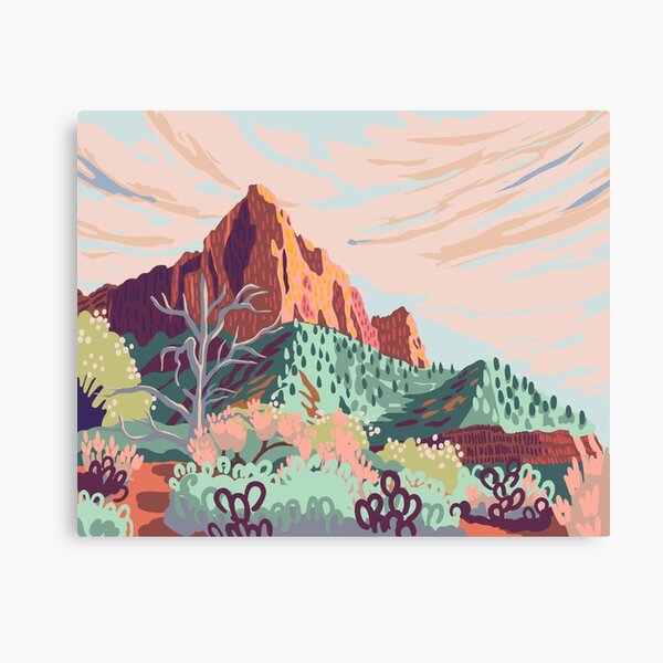 Pastel Rainbow Watchman in Zion National Park Painting Canvas Print