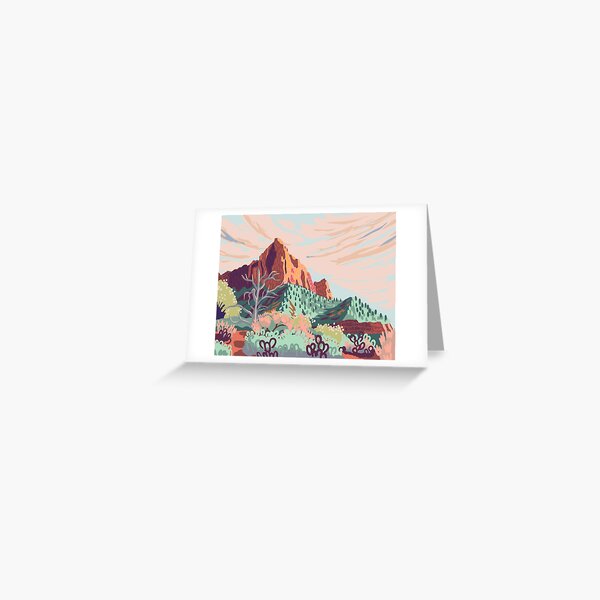 Pastel Rainbow Watchman in Zion National Park Painting Greeting Card