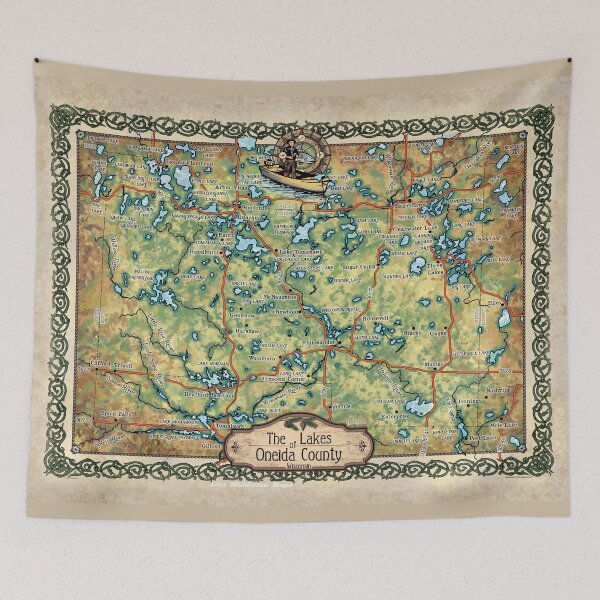Item preview, Lakes Of Oneida County Wisconsin map Eagle River Rhinelander map art Lisa Middleton Maps wholesale and hand paintings designed and sold by Lisamiddleton.