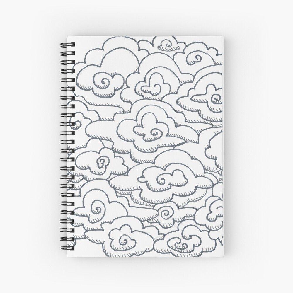 "Graphic cloud pen and ink drawing by DLH" Spiral Notebook by