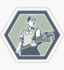 Plumber Holding Plumbing Wrench Retro Sticker