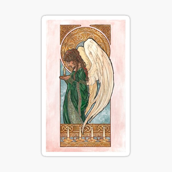 Christmas Angel with Candle and Celtic Knotwork Art Nouveau Spirits of Winter Series Sticker