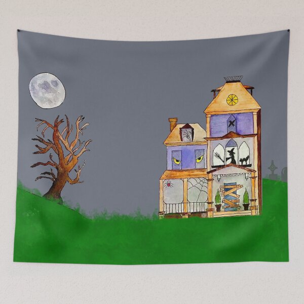 Item preview, The Haunting of Halloween House Original Watercolor Art designed and sold by RobinetteArt.