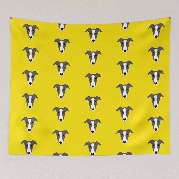 Item preview, Blue black greyhound with white blaze on yellow background designed and sold by houndpixnz.