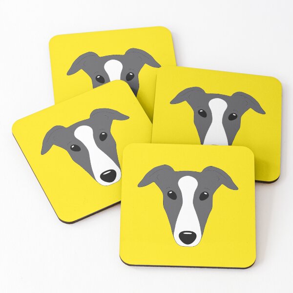 Item preview, Blue black greyhound with white blaze on yellow background designed and sold by houndpixnz.