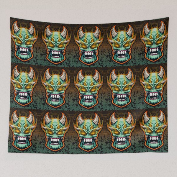 Item preview, EVIL DEMON SKULL MONSTER ALIEN HEAD Green  designed and sold by HeadHeavyDesign.