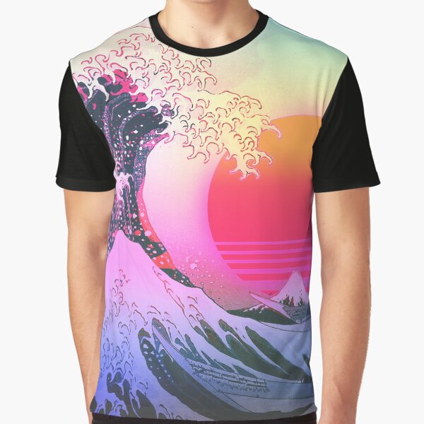 Aperçu de l'œuvre La grande vague de Kanagawa, une esthétique rétro vaporwave créée et vendue par ind3finite.