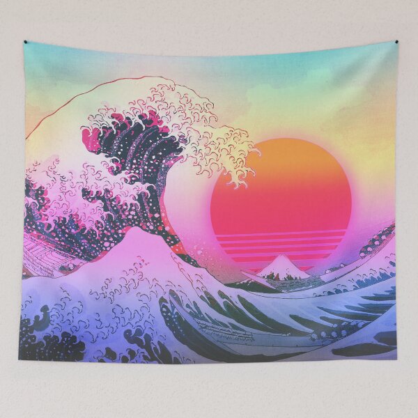 Item preview, Great Wave Off Kanagawa Vaporwave Retro Aesthetic designed and sold by ind3finite.