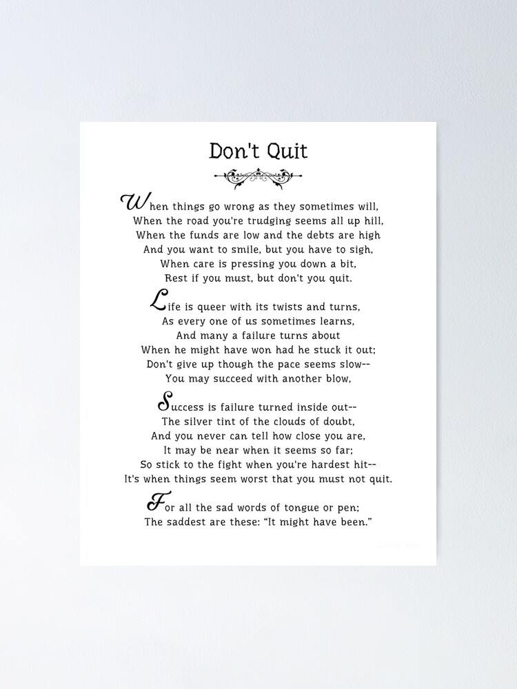 don-t-quit-poem-by-john-greenleaf-whittier-powerful-motivational-poem-poster-for-sale-by-laziniarts-redbubble for Free Printable Don T Quit Poem Don't Quit poem by John Greenleaf Whittier - Powerful Motivational poem.