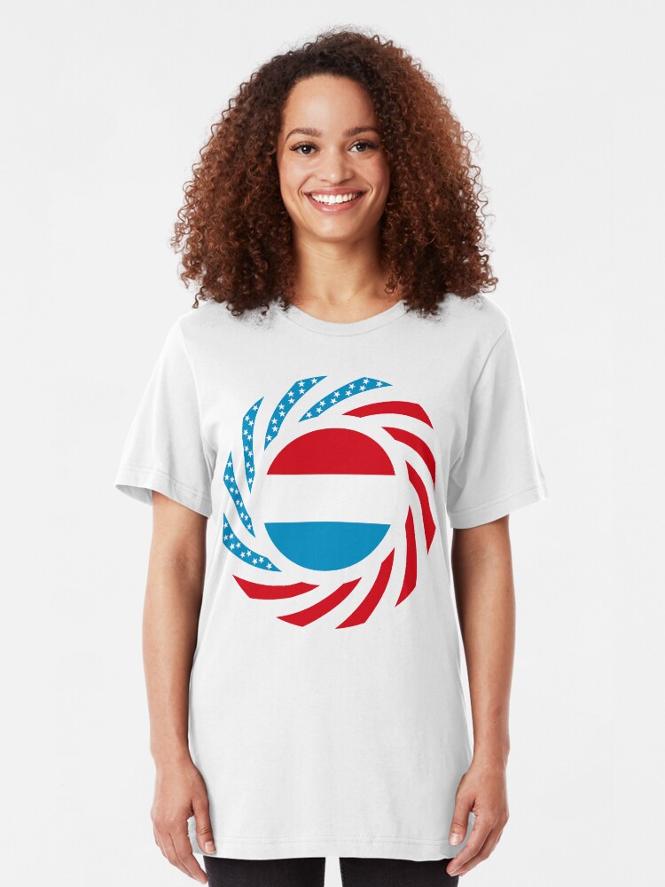 Alternate view of Luxembourgish American Multinational Patriot Flag Series Slim Fit T-Shirt