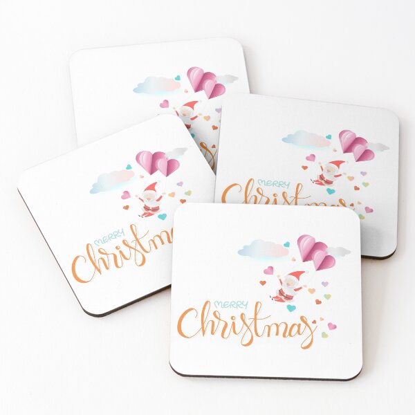 Item preview, Merry Christmas hand drawn lettering with Santa floating by pink heart shape balloon and cloud designed and sold by hadkhanong.