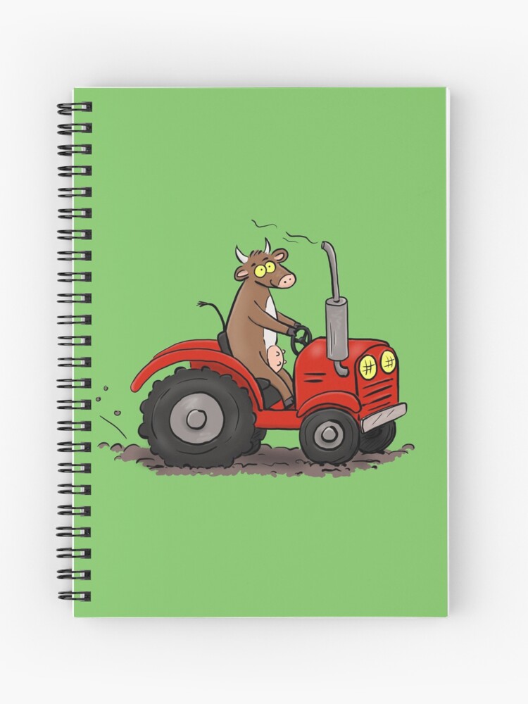 Cuaderno de espiral «Vaca divertida conduciendo un tractor rojo cultivando  caricatura» de FrogFactory | Redbubble