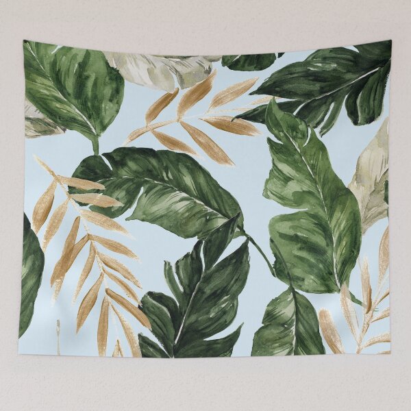 Item preview, Green and golden leaves blue background designed and sold by Jenmag.