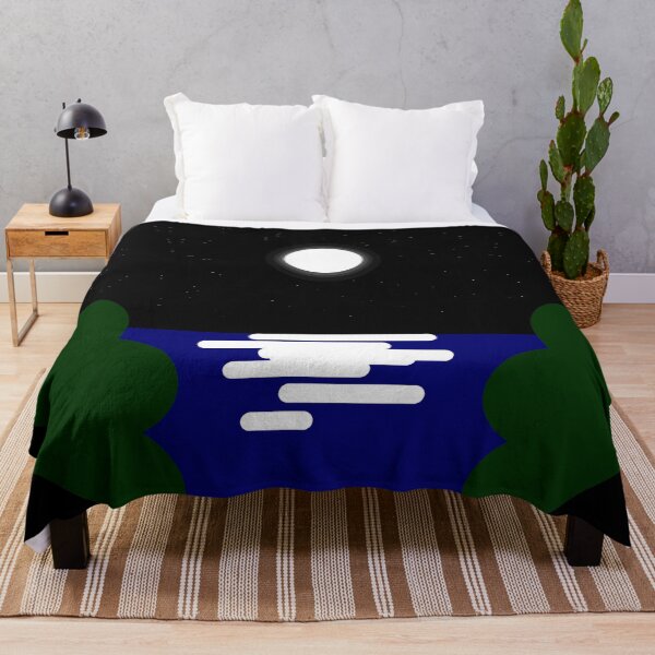 Item preview, circle art essential landscape at night full moon,dark sky full of stars , sea , moon light reflection and trees designed and sold by SGS-.