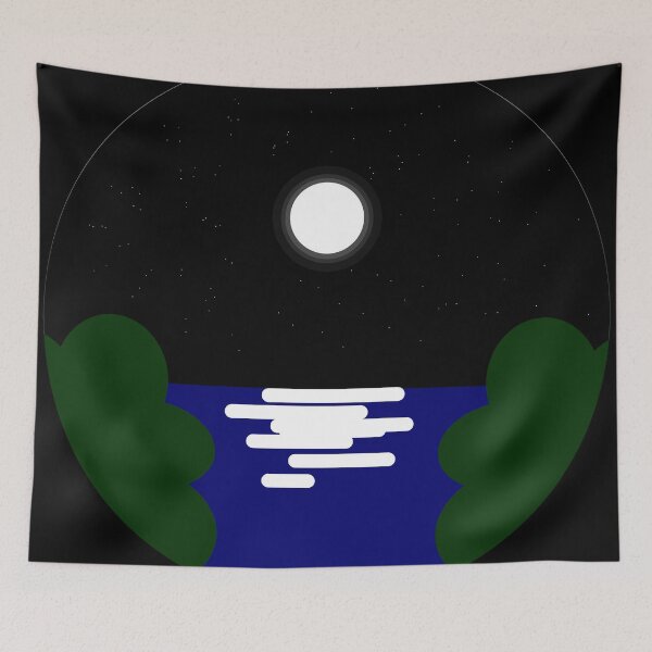Item preview, circle art essential landscape at night full moon,dark sky full of stars  , sea , moon light reflection  and trees  designed and sold by SGS-.