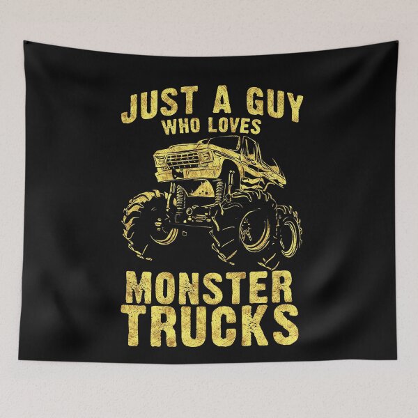 Item preview, Just a Guy who Loves MONSTER TRUCKS awesome black and yellow distressed style  designed and sold by Naumovski.