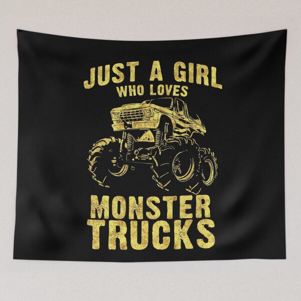 Item preview, Just a GIRL who Loves MONSTER TRUCKS awesome black and yellow distressed style  designed and sold by Naumovski.