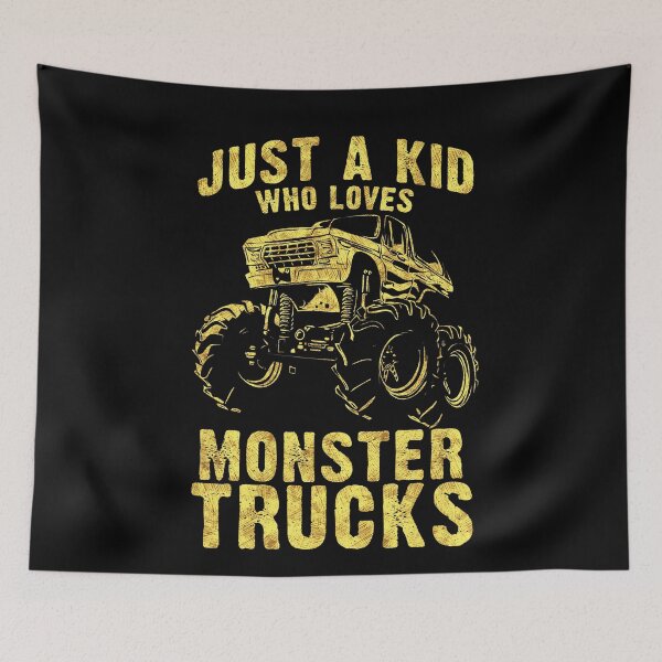 Item preview, Just a KID who Loves MONSTER TRUCKS awesome black and yellow distressed style  designed and sold by Naumovski.