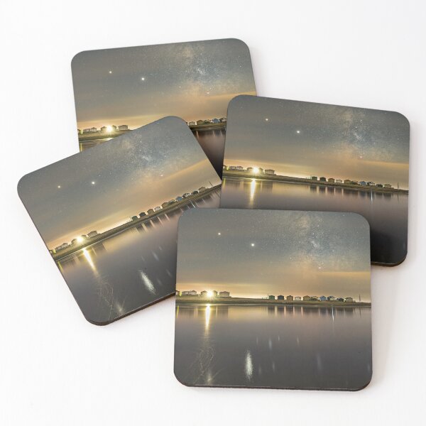 Item preview, Whitstable Seasalter beach huts at night under Milky way designed and sold by rogerstanger.