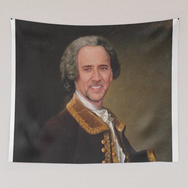 Item preview, Nicolas Cage shower curtain, tshirt, portrait, painting designed and sold by fkingrainbow.