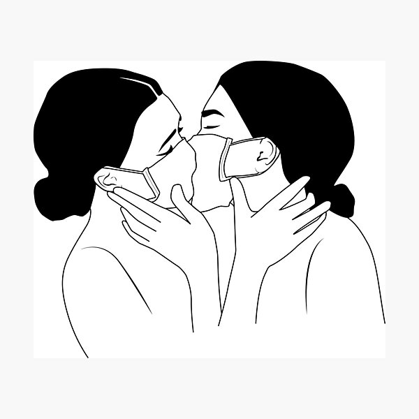 Artikel-Vorschau von Corona Maske 2020 Kuss Lesben Stolz Mädchen Linie Kunst, designt und verkauft von FridaaErikssson.