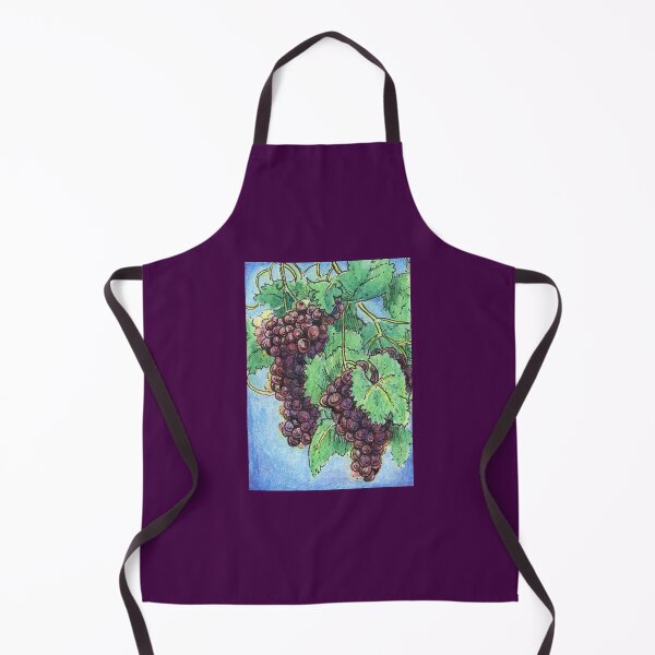 Mixed Media Art Red Purple Grapes on Vine Apron