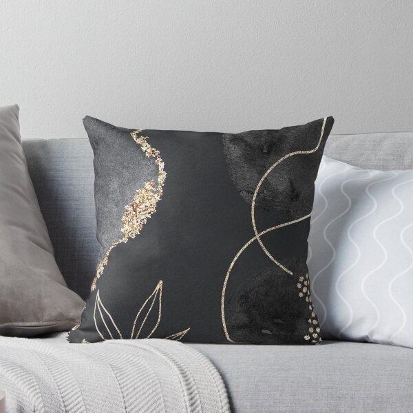 Item preview, Botanical Black Watercolor Abstract Background with Gold Leaves designed and sold by Sizzlinks.