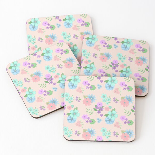 Item preview, pastel coloured flowers on peach designed and sold by PagesbyMags.
