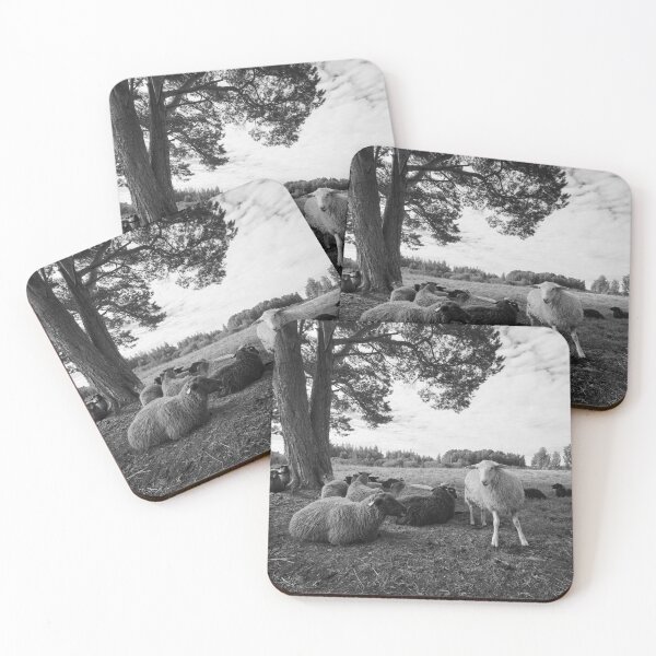 Item preview, Happy sheep on the field in bw designed and sold by Jouko Lehto Photography.
