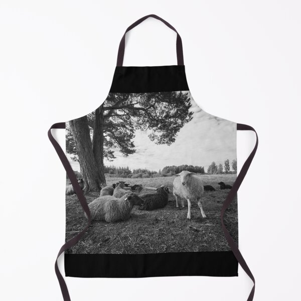 Item preview, Happy sheep on the field in bw designed and sold by Jouko Lehto Photography.