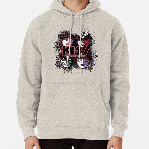 KISS ® the Band - All Members Faces brush effect Pullover Hoodie