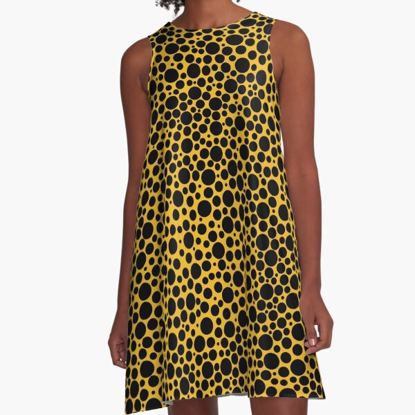 Black polka dots on yellow background A-Line Dress