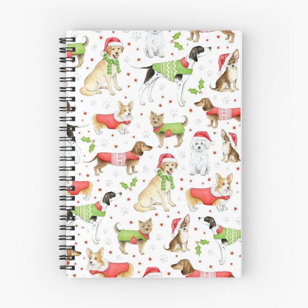 Item preview, Dogs in Christmas Coats and Hats on white - repeat pattern designed and sold by HazelFisher.