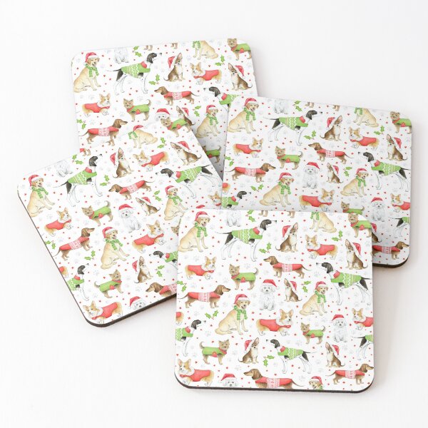 Item preview, Dogs in Christmas Coats and Hats on white - repeat pattern designed and sold by HazelFisher.
