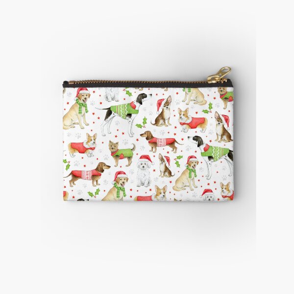 Item preview, Dogs in Christmas Coats and Hats on white - repeat pattern designed and sold by HazelFisher.