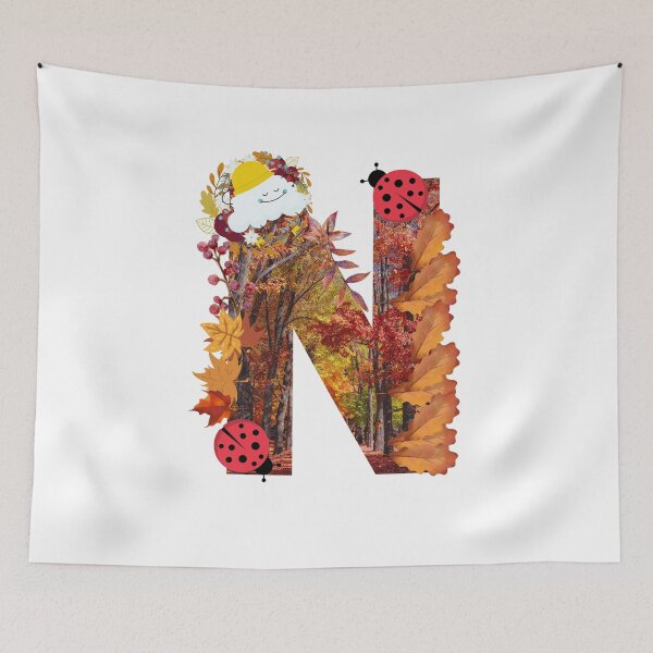 Item preview, Letter N autumn fall leaves cloudy days theme September and October Brown colors gift idea  designed and sold by conceptDVS.