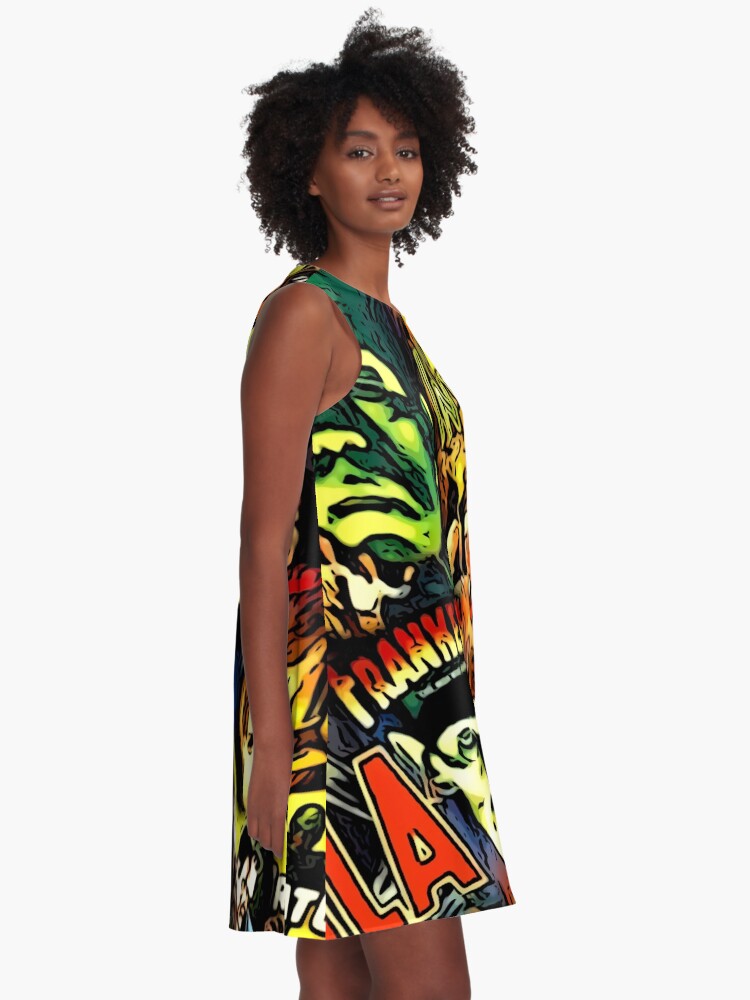 Alternate view of Horror cult universal monsters movies face mask A-Line Dress